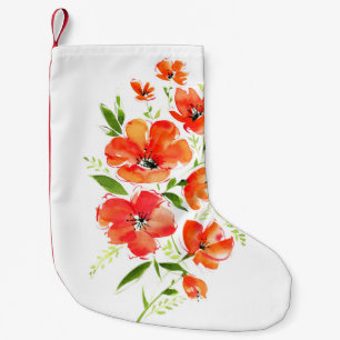 Calcetín Navideño Pequeño Acuarela de amapola ornamental: Bouquet aislado