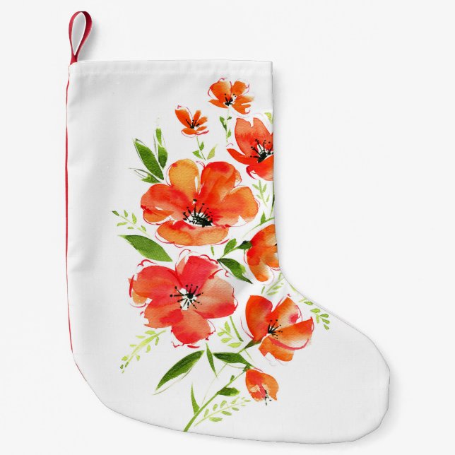 Calcetín Navideño Pequeño Acuarela de amapola ornamental: Bouquet aislado (Anverso)