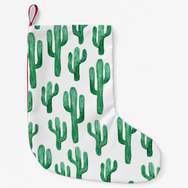 Calcetín Navideño Pequeño acuarela de cactus: ilustracion dibujado a mano (Anverso)
