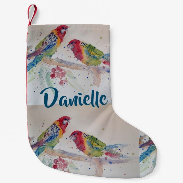 Calcetín Navideño Pequeño Acuarela de loro rosella australiana Stocking (Anverso)