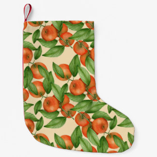 Calcetín Navideño Pequeño Acuarela de mandarina, patrón de fruta sin costura