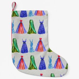 Calcetín Navideño Pequeño acuarela de moda, patrón de vestidos a mano.