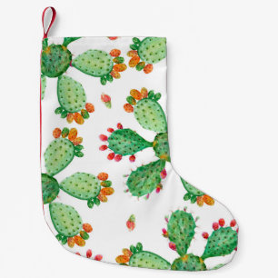 Calcetín Navideño Pequeño Acuarela de rastrillo de fondo de cactus sin costu