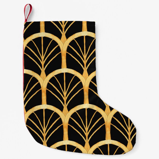 Calcetín Navideño Pequeño acuarela dibujada a mano patrón transparente con o (Anverso)