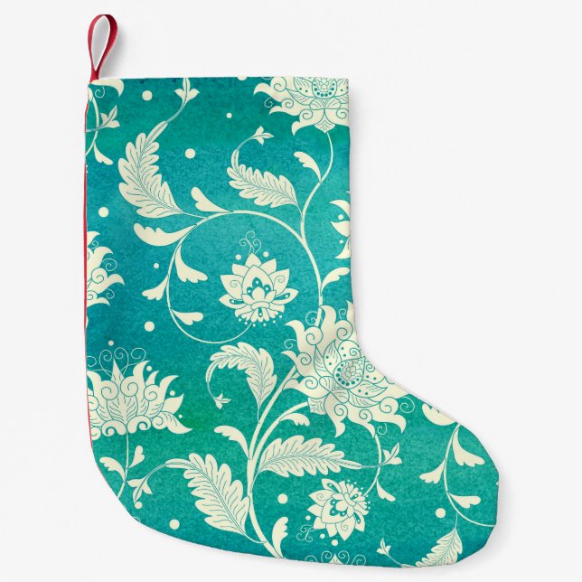 Calcetín Navideño Pequeño Acuarela floral de porcelana china (Anverso)