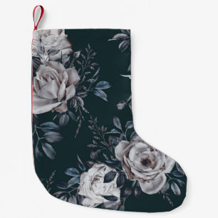 Calcetín Navideño Pequeño acuarela floral oscura, patrón ininterrumpido