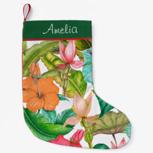 Calcetín Navideño Pequeño Acuarela floral tropical hawaiano Hibisco
