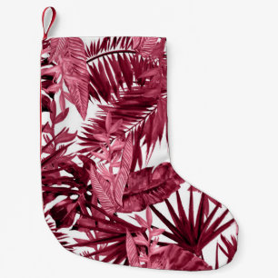 Calcetín Navideño Pequeño Acuarela Foliage Púrpura, Floral Seamless.