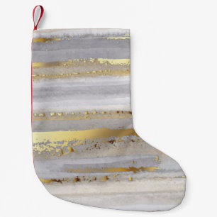 Calcetín Navideño Pequeño acuarela gris de lujo y textura dorada