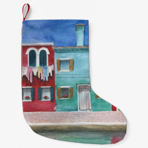 Calcetín Navideño Pequeño Acuarela Italia: Mano dibujada