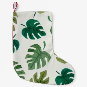 Calcetín Navideño Pequeño Acuarela Monstera: Textura verde sin foco.
