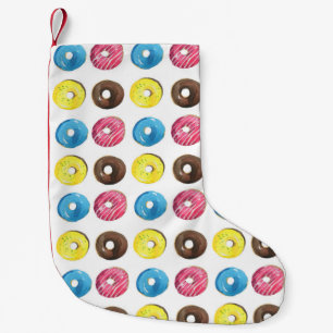 Calcetín Navideño Pequeño Acuarela pequeñas donuts, patrón sin costuras.