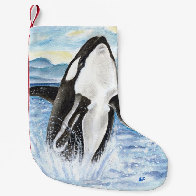 Calcetín Navideño Pequeño Acuarela que viola la ballena de la orca (Anverso)