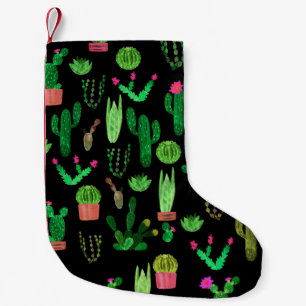 Calcetín Navideño Pequeño Acuarela sin foco cactus patrón planta retrogro