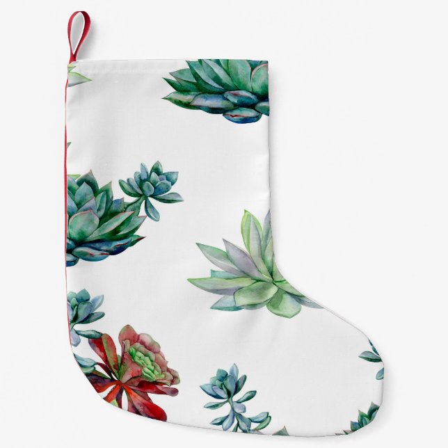 Calcetín Navideño Pequeño Acuarela suculenta el patrón sin fisuras, equeveri (Anverso)
