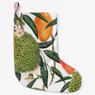 Calcetín Navideño Pequeño Acuarela tropical durión, patrón de mango.