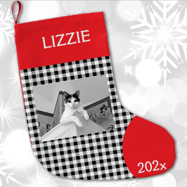 Calcetín Navideño Pequeño Add Your Photo Buffalo Check Name Pet