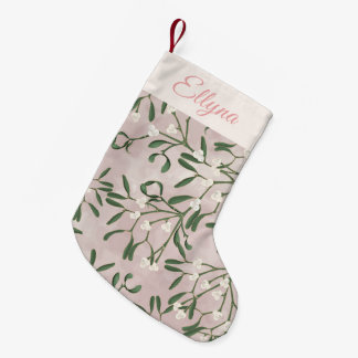 Calcetín Navideño Pequeño Adorno caprichoso y muérdago de diseño dual rosa