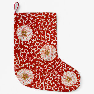 Calcetín Navideño Pequeño Adorno chino rojo blanco floral de Owen Jones