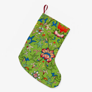 Calcetín Navideño Pequeño Adorno Chino Vintage Owen Jones Floral Verde