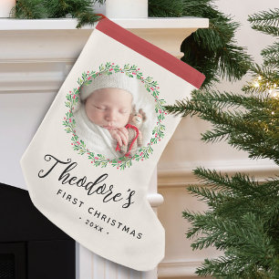 Calcetín Navideño Pequeño Adorno de foto de la primera Navidad del bebé con