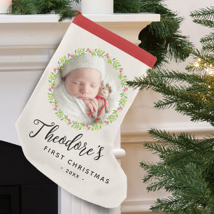 Calcetín Navideño Pequeño Adorno de foto de la primera Navidad del bebé con 