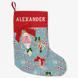 Calcetín Navideño Pequeño Adorno Elegante Cascanueces con Puño Azul Rojo