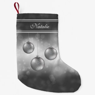 Calcetín Navideño Pequeño Adornos Navideños Gris Plata Con Nombre Personaliz