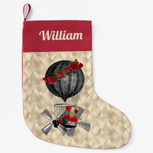 Calcetín Navideño Pequeño Aeronave Steampunk con Navidades de las rosas roja