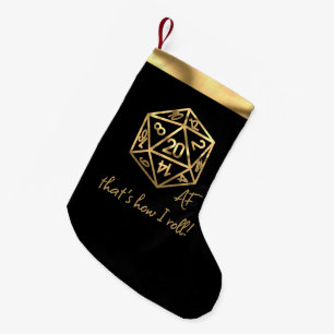 Calcetín Navideño Pequeño AF Gold D20 Crit   Tabletop Dice Así Es Como Giro
