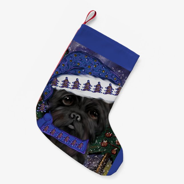 Calcetín Navideño Pequeño Affenpinscher (Frente (Colgado))
