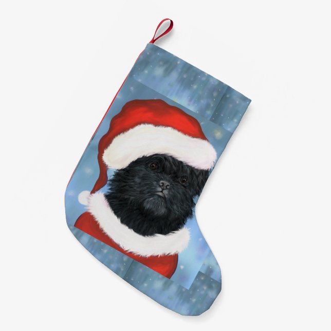 Calcetín Navideño Pequeño Affenpinscher Santa (Frente (Colgado))