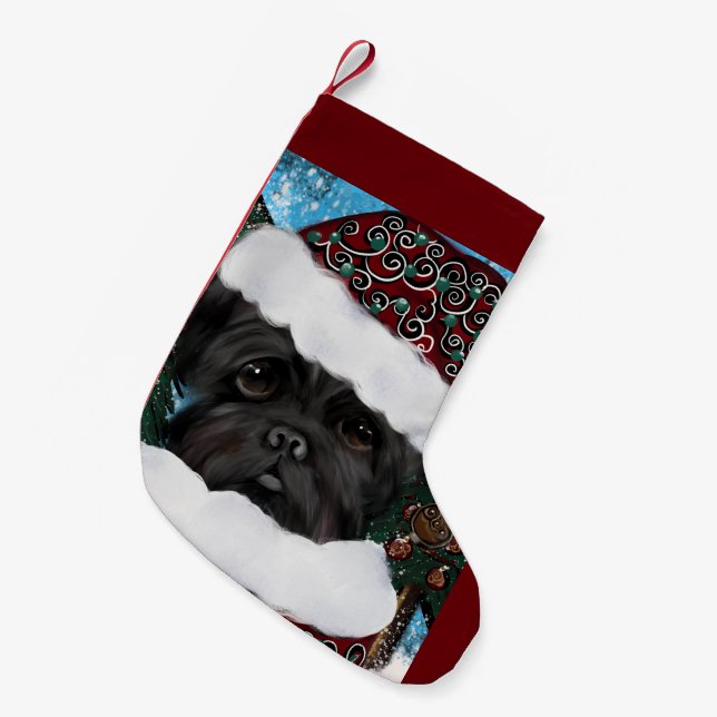 Calcetín Navideño Pequeño Affenpinscher Santa (Frente (Colgado))