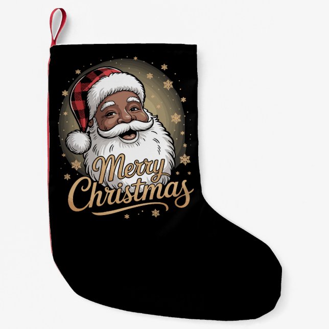 Calcetín Navideño Pequeño African American Christmas Pajamas Santa Claus  (Anverso)