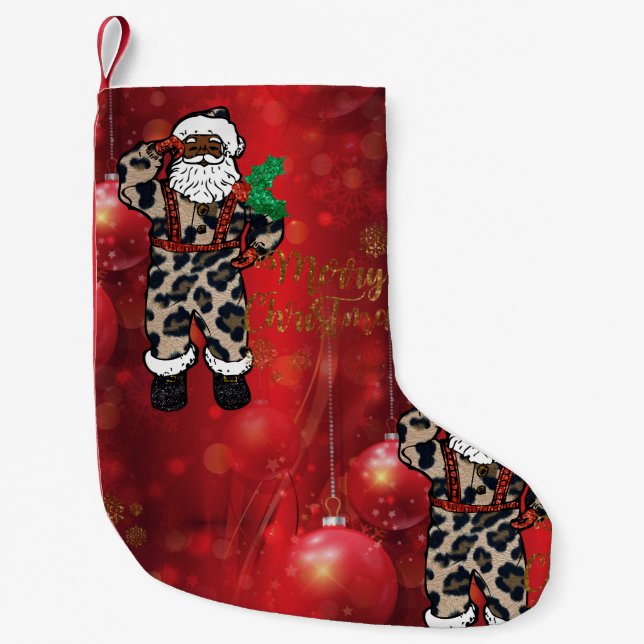 Calcetín Navideño Pequeño african leopard santa christmas stocking (Anverso)