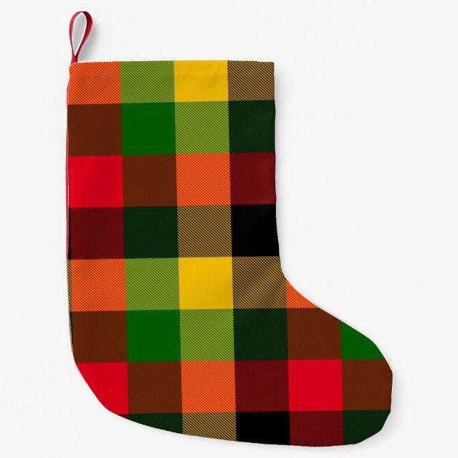 Calcetín Navideño Pequeño  African Rasta Reggae Colours Plaid Pattern Design (Anverso)