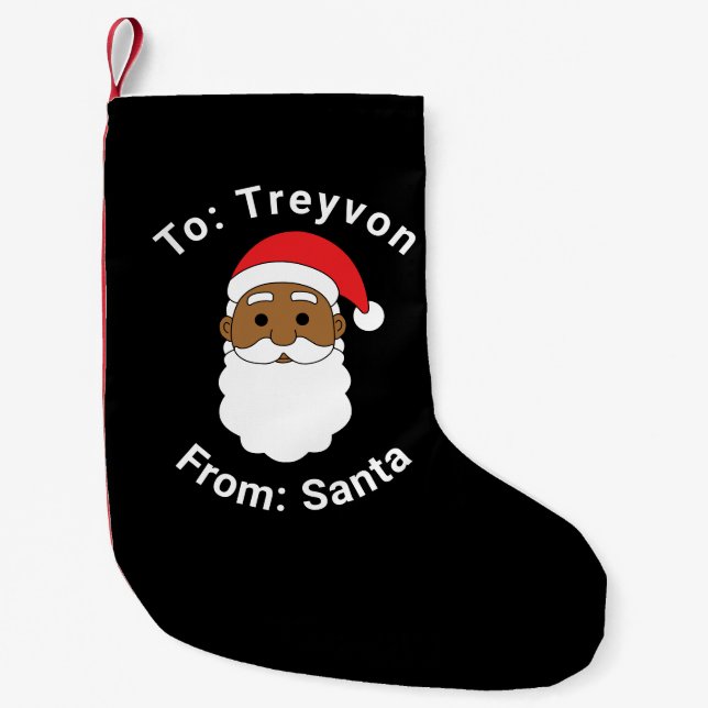 Calcetín Navideño Pequeño Afroamericano de Santa Personalidad Navidad Negro (Anverso)
