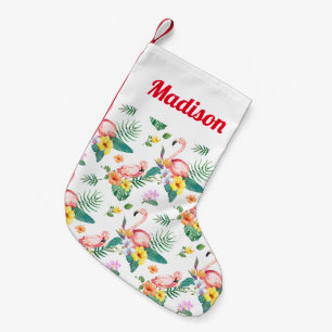 Calcetín Navideño Pequeño Agrega tu nombre   Flamingo rosa