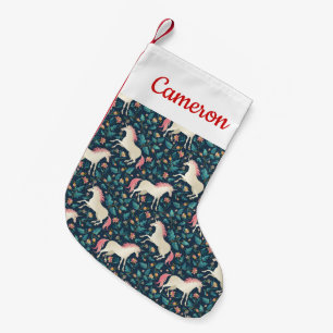 Calcetín Navideño Pequeño Agrega tu nombre   Hermoso patrón de unicornio mág