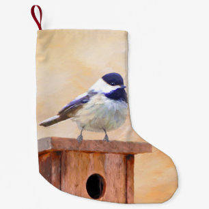 Calcetín Navideño Pequeño Ajedrez sobre pintura de aves original