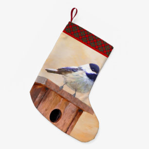 Calcetín Navideño Pequeño Ajedrez sobre pintura de aves original