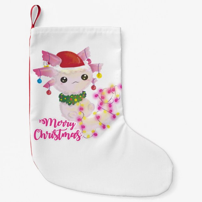 Calcetín Navideño Pequeño alegre navidad axolotl santa (Anverso)