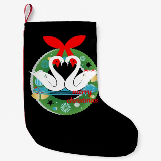 Calcetín Navideño Pequeño alegre navidad cisnes (Anverso)