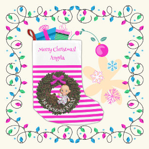 Calcetín Navideño Pequeño Alegría navideña a rayas Keepsake chica de 1°