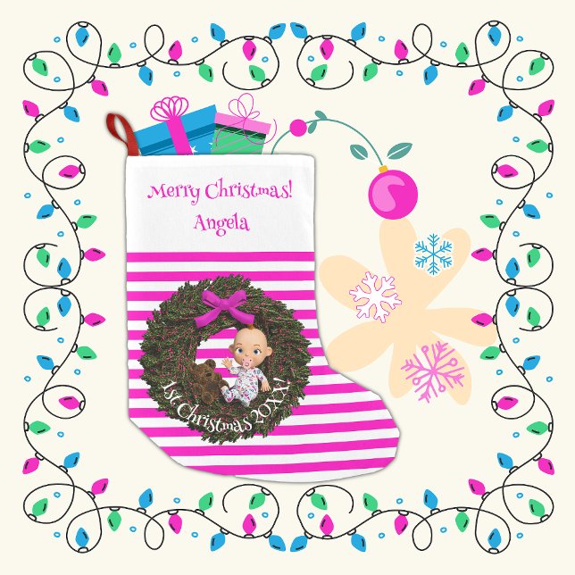 Calcetín Navideño Pequeño Alegría navideña a rayas Keepsake chica de 1° (Subido por el creador)