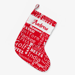 Calcetín Navideño Pequeño Alfabeto fonético Festividad rojo y blanco