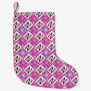 Calcetín Navideño Pequeño Alfabeto geométrico rosa chic inicial N