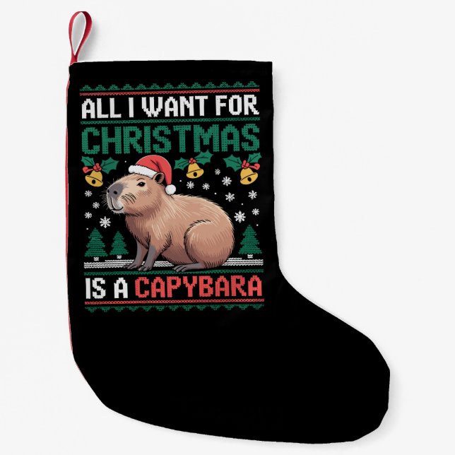 Calcetín Navideño Pequeño All I Want For Christmas Is A Capybara Animal Gift (Anverso)