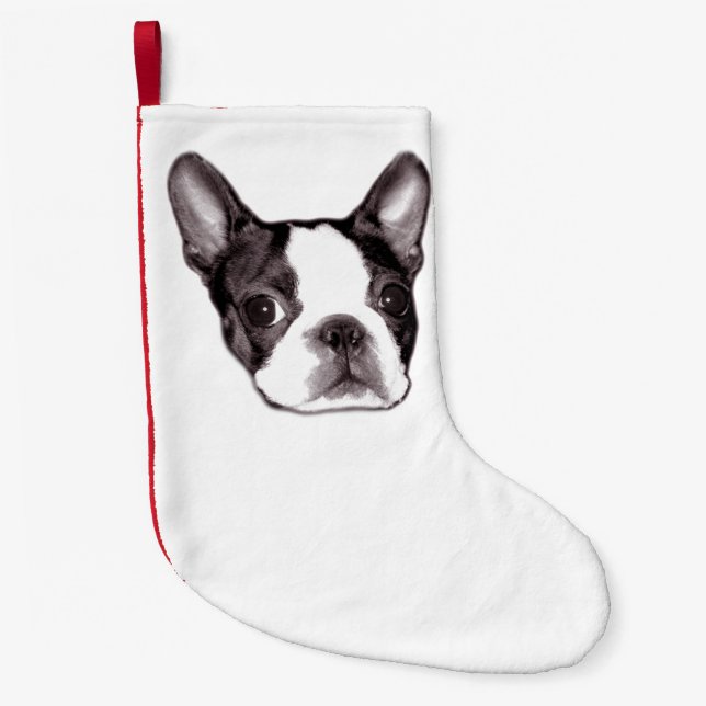 Calcetín Navideño Pequeño Almacenamiento de Boston Terrier (Anverso)