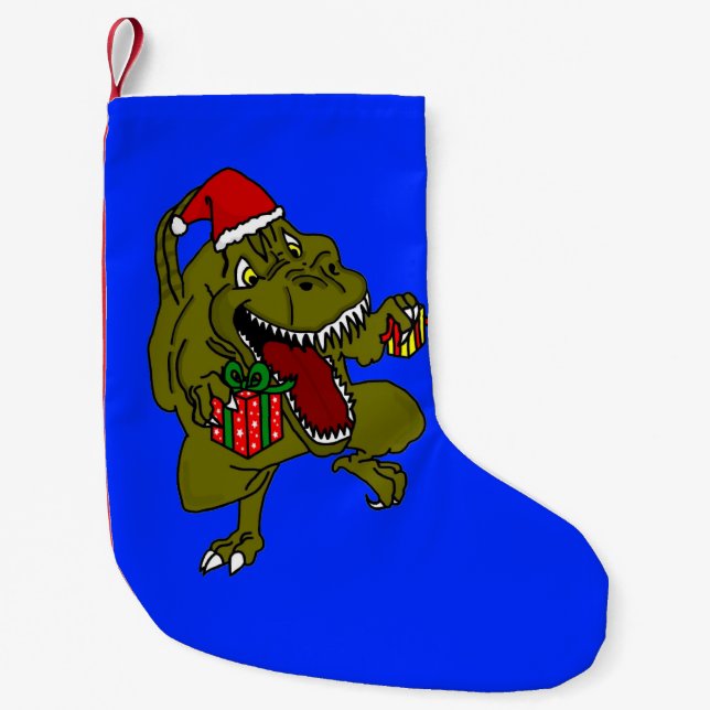 Calcetín Navideño Pequeño Almacenamiento del navidad de Papá Noel T-Rex (Anverso)